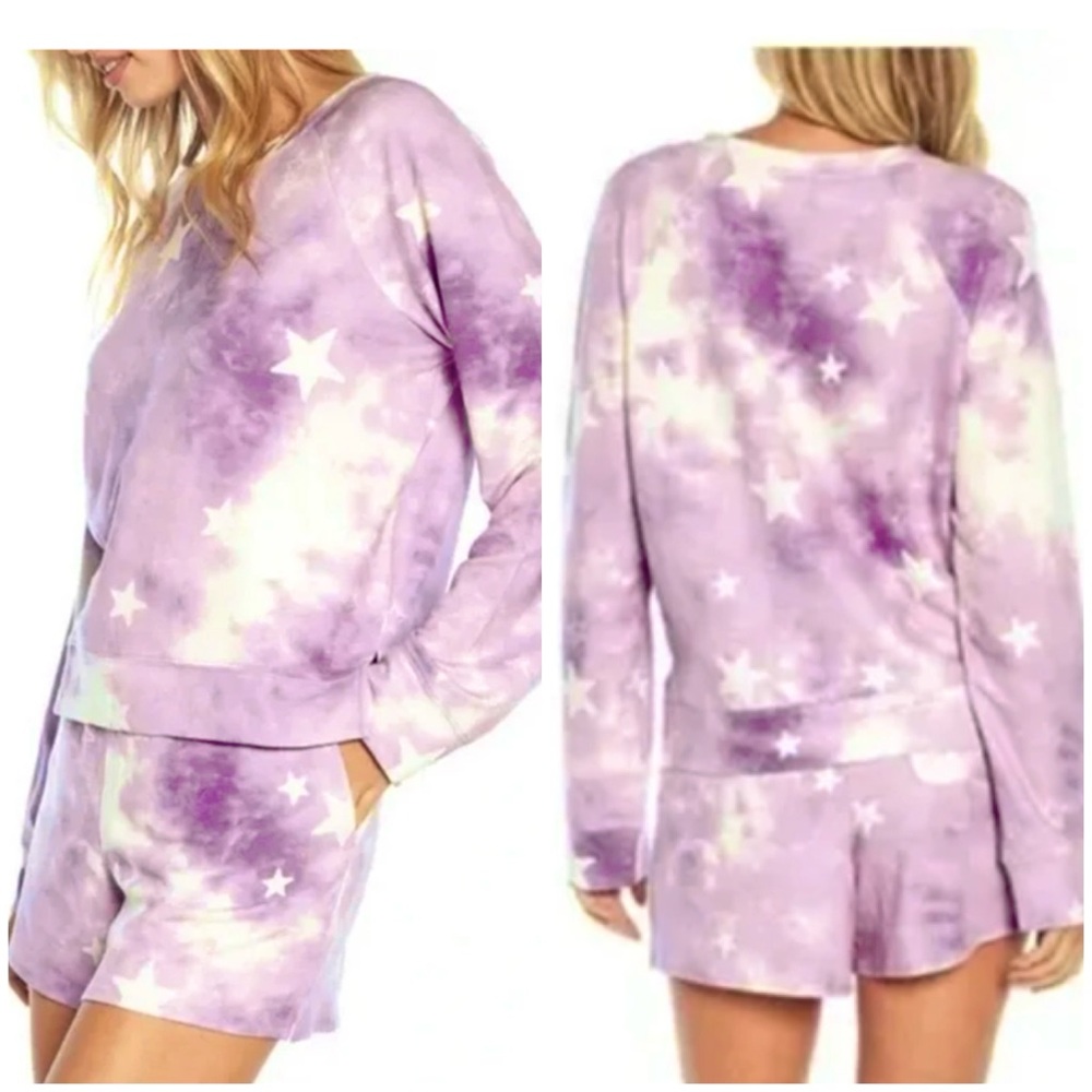 Wildfox Relaxed Fit Sweatshirt & Short Lounge Set in Tie Dye Stars NWT [1687]